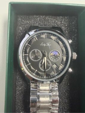 Lucky Fours Ronin Silver Obsidian Men's Dial Stainless Steel Watch